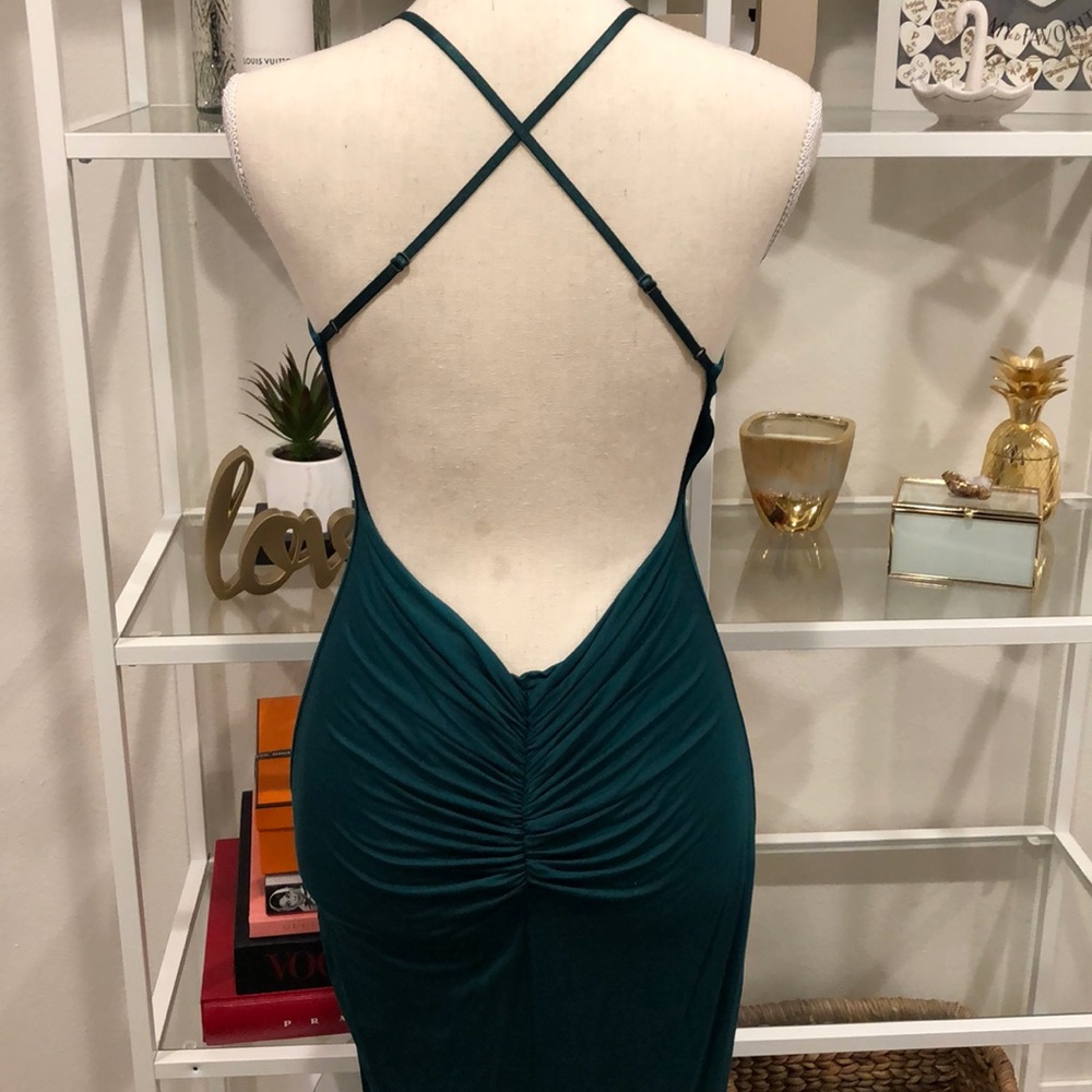 Forever 21 Teal Green Ruched Midi Dress with Crisscross Back